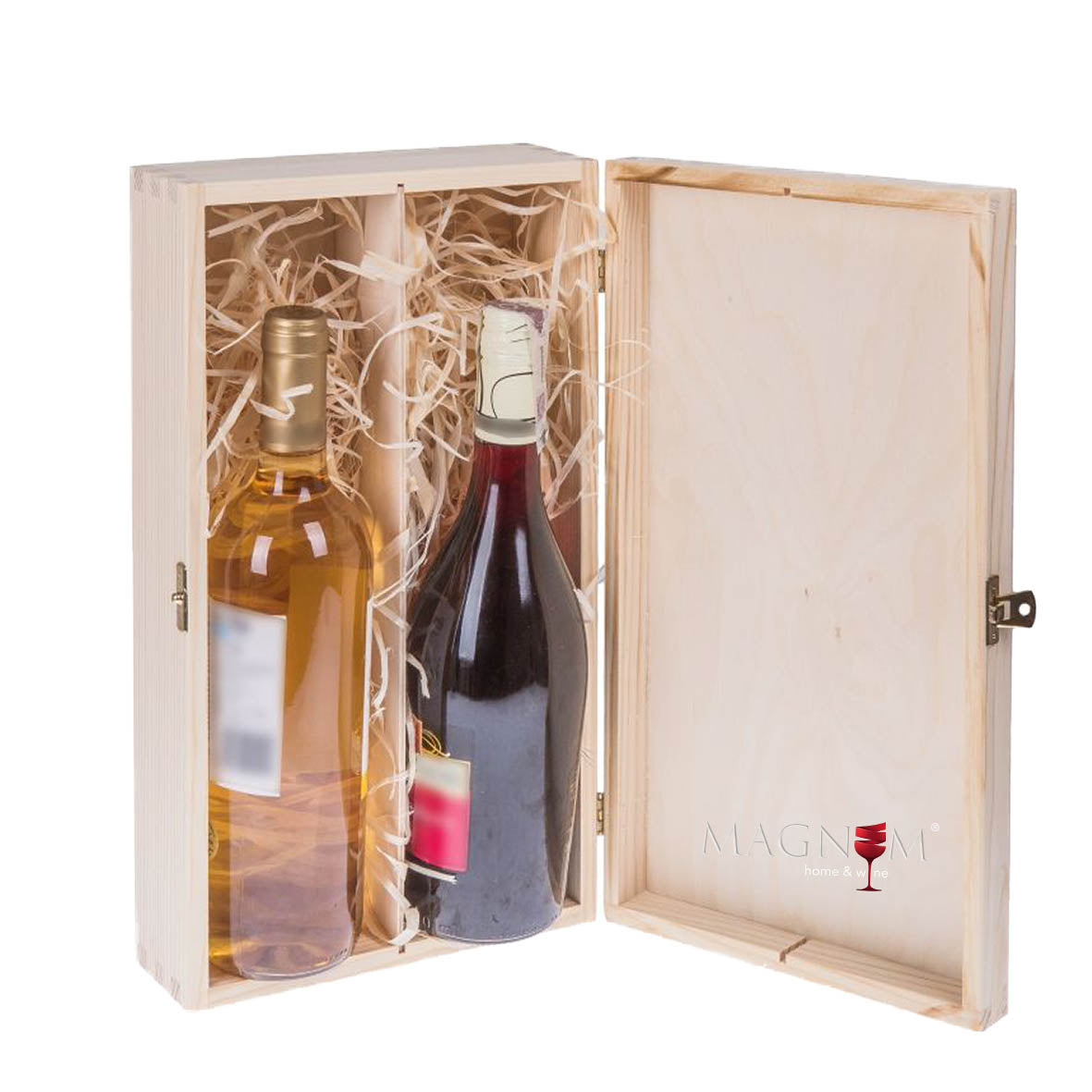 Geschenkkiste mit Klappdeckel für 2 Flaschen aus Holz